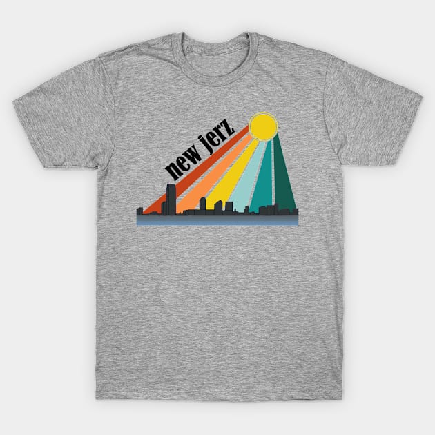 New Jerz Fun New Jersey Skyline and Retro Sunset T-Shirt by RKP'sTees